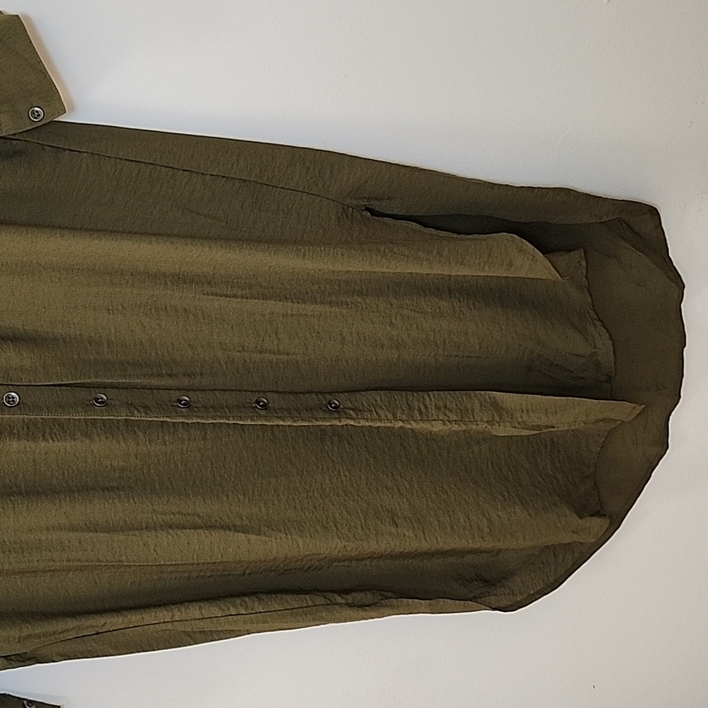 Anthropolie Mauve Drawstring Midi Shirtdress Oluve Green Sz 00 - Picture 7 of 16
